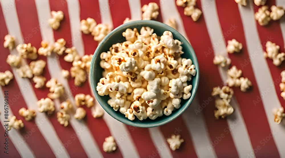 Savory Popcorn in Striped Box with Blur Background Savory Popcorn in Striped Box with Blur Background