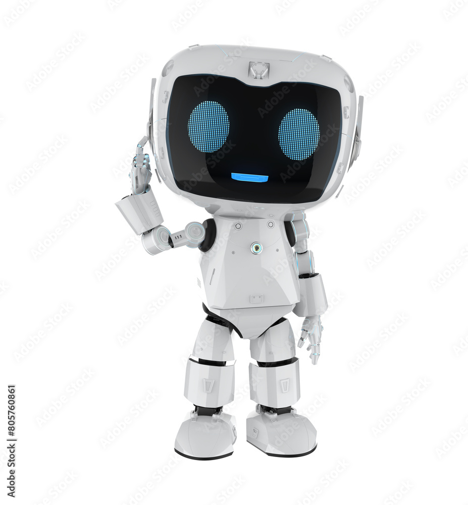 Cute and small artificial intelligence personal assistant robot finger point isolated Cute and small artificial intelligence personal assistant robot finger point isolated