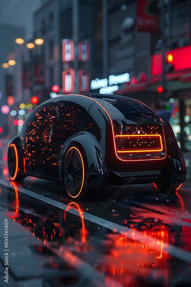 Futuristic Electric Vehicle Prototype with Dynamic Lighting for Enhanced Visibility and Road Communication