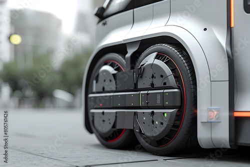 Futuristic Electric Vehicle with Swappable Battery Packs for Rapid Charging and Commercial Fleet Optimization in 2034 photo