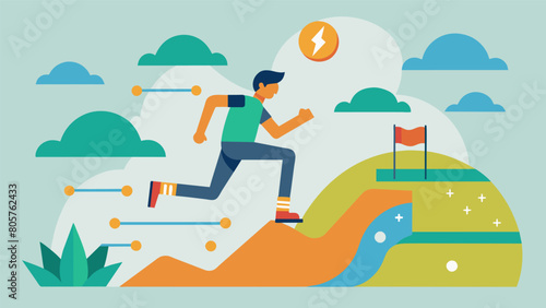 Adding an extra challenge to your run by incorporating sprints and hill climbs at designated intervals on the trail. Vector illustration