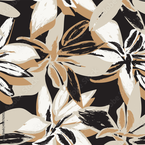 Neutral Colour Abstract Floral Seamless Pattern Design