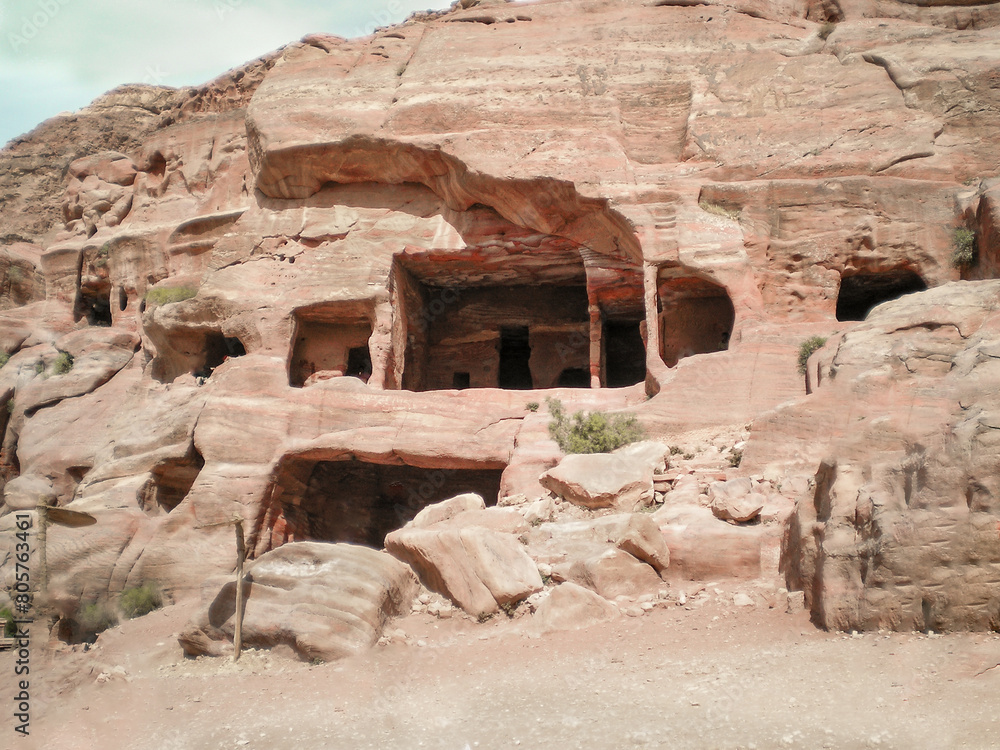Wall with Nabatean burials in Petra historical center in Wadi Musa city in Jordan Wall with Nabatean burials in Petra historical center in Wadi Musa city in Jordan