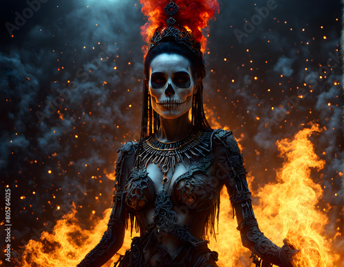 Fireborn Majesty: The Skull-Faced Voodoo Queen