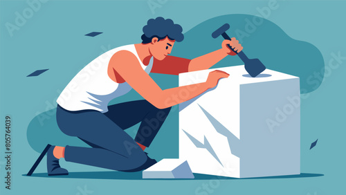 A sculptor chiseling away at marble with skill and precision guided by the Stoic principle of resilience persevering through challenges until the true. Vector illustration