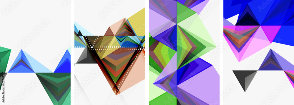 A creative arts project featuring a collage of four triangles in electric blue, tints and shades, on a white background. The symmetrical pattern showcases a crafty use of paper products A creative arts project featuring a collage of four triangles in electric blue, tints and shades, on a white background. The symmetrical pattern showcases a crafty use of paper products