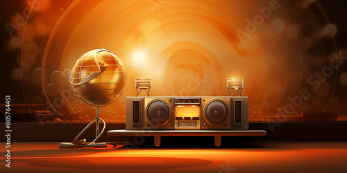 World radio day greeting image with radio and world broadcast communication on orange background
 photo