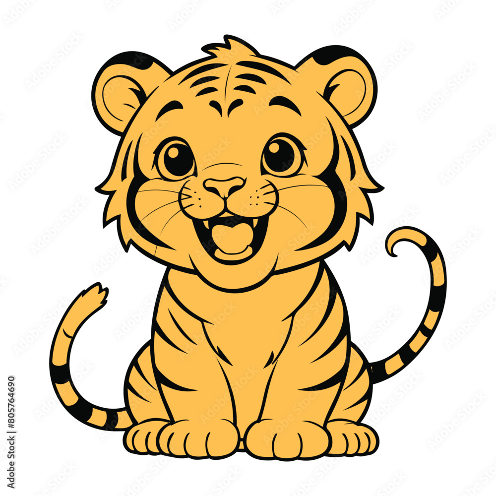 Obraz premium Hand sketch cute tiger sitting line art vector illustration