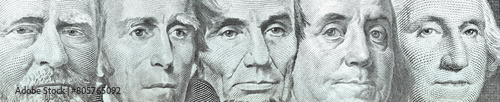 Fotografia United States banknotes featuring the portrait of the country's president, such as those of Benjamin Franklin, George Washington, and Ulysses S