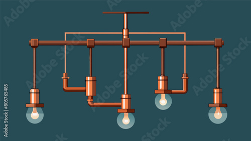 A set of old copper pipes creatively repurposed into a modern and unique chandelier adding an industrial touch to any dining or living space.. Vector illustration