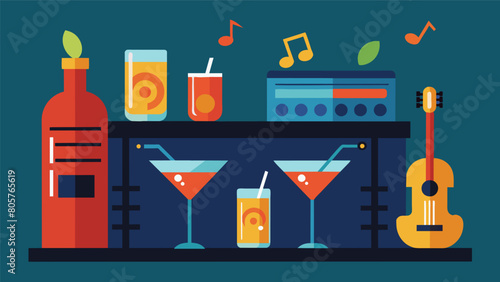 The bar serves specialty drinks named after the artists songs or albums adding a fun twist to the night. Vector illustration