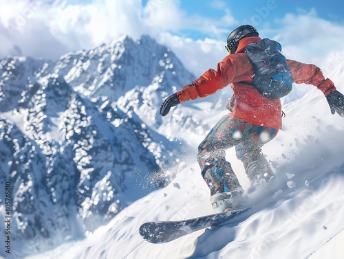 A snowboarder carves through fresh powder on a steep mountain slope