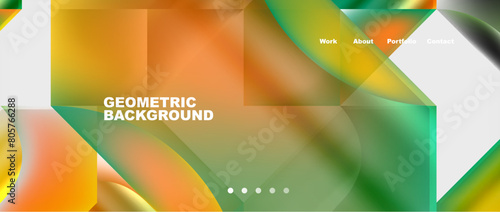 Colorful geometric background featuring squares and circles in shades of amber, orange, and green. The pattern resembles a vibrant, artistic composition inspired by terrestrial plants and grass