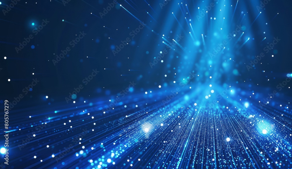 Fototapeta premium Blue technology background with light rays and glow on dark blue, futuristic illustration of digital glowing lines