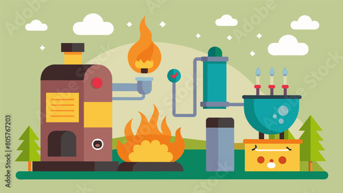 An innovative machine that uses heat and pressure to convert pet waste into clean burning fuel.. Vector illustration