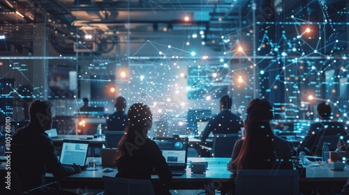 Wallpaper Mural Dynamic visuals of virtual meetings: diverse teams brainstorming, sharing ideas, bridging distances through collaborative screens. Connectivity in action. Torontodigital.ca