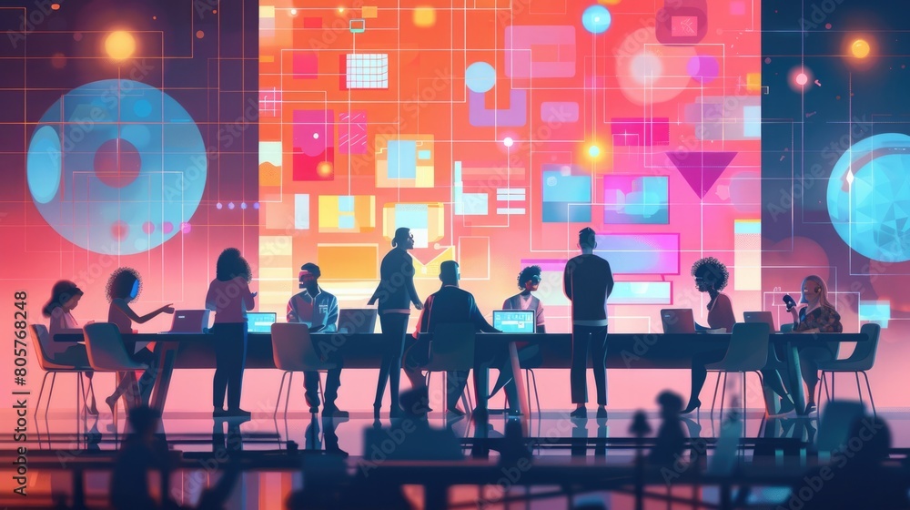 Energetic visuals of teamwork: colleagues strategizing, problem-solving, the synergy of minds igniting solutions and driving progress forward. Energetic visuals of teamwork: colleagues strategizing, problem-solving, the synergy of minds igniting solutions and driving progress forward.