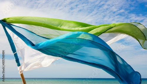 Blue lime white abstract fabric fluttering in wind, Ai Generate 