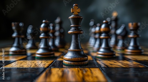 A chessboard where the king strategically empowers pawns, illustrating effective leadership