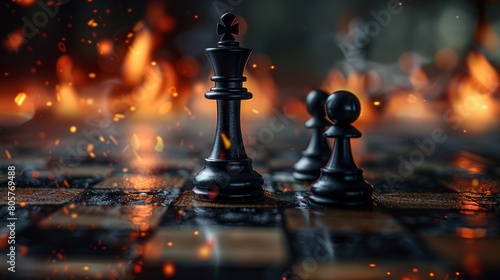 A chessboard where the king strategically empowers pawns  illustrating effective leadership