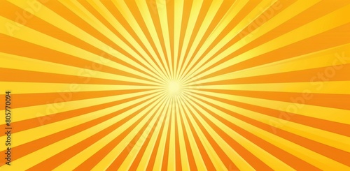 Bright yellow rays background. Sunburst rays texture, bright orange and yellow sun ray pattern for comic book poster or summer advertising banner template design photo