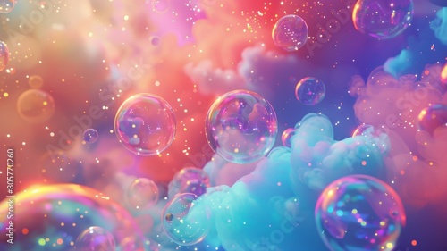 Dive into a world of whimsy with an abstract PC desktop wallpaper featuring vibrant bubbles soaring against a backdrop of kaleidoscopic colors, evoking a sense of playful wonder and imagination photo