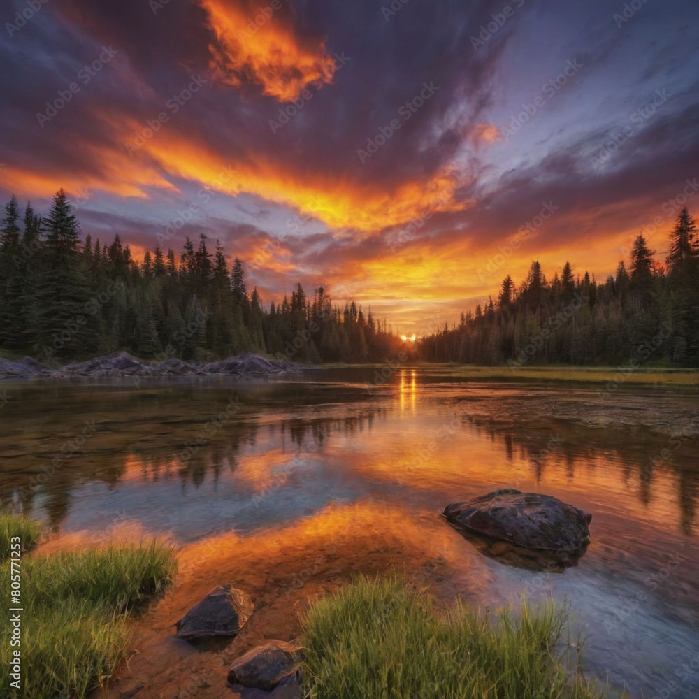 sunset over the river