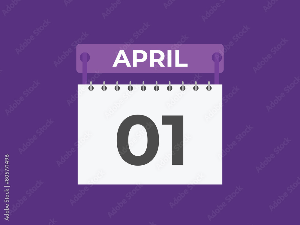 April 1 calendar reminder. 1 April daily calendar icon template. Calendar 1 April icon Design template. Vector illustration
April 1 calendar reminder. 1 April daily calendar icon template. Calendar 1 April icon Design template. Vector illustration
