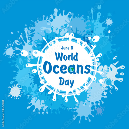 World Oceans Day. June 8. Celebration blue background with wave and place for your text. Vector illustration