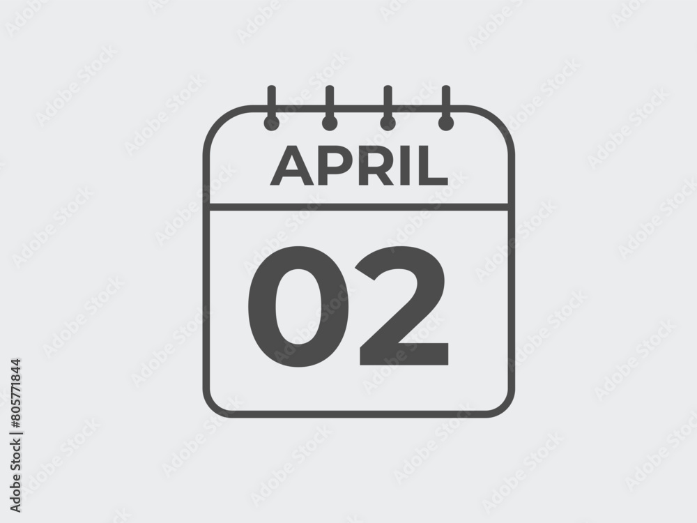 April 2 calendar reminder. 2 April daily calendar icon template. Calendar 2 April icon Design template. Vector illustration
April 2 calendar reminder. 2 April daily calendar icon template. Calendar 2 April icon Design template. Vector illustration