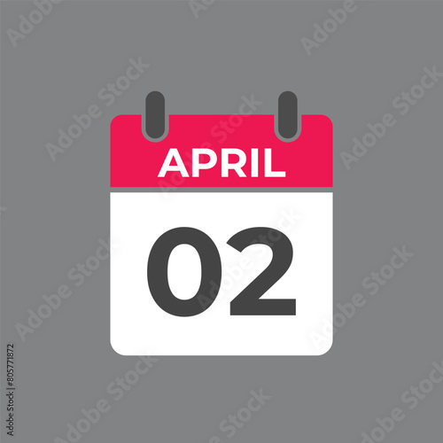 April 2 calendar reminder. 2 April  daily calendar icon template. Calendar 2 April  icon Design template. Vector illustration
