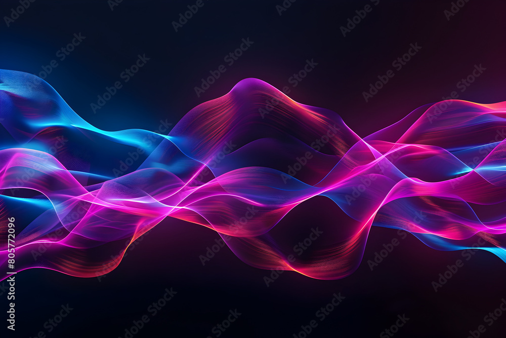 Bold neon waves in vivid pink and blue colors. Eye-catching artwork on black background.