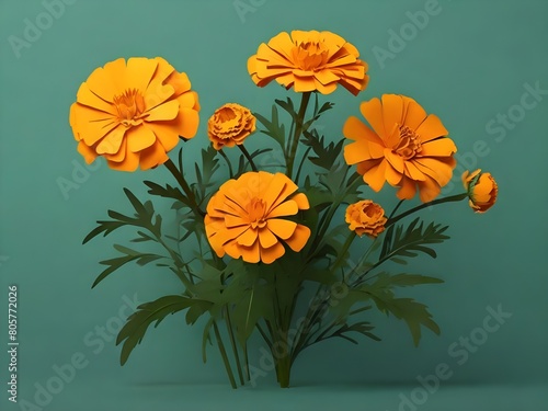 Illustration Marigold flowers also known as calendula flowers with black background for icon  accessories theme world ovarian cancer day