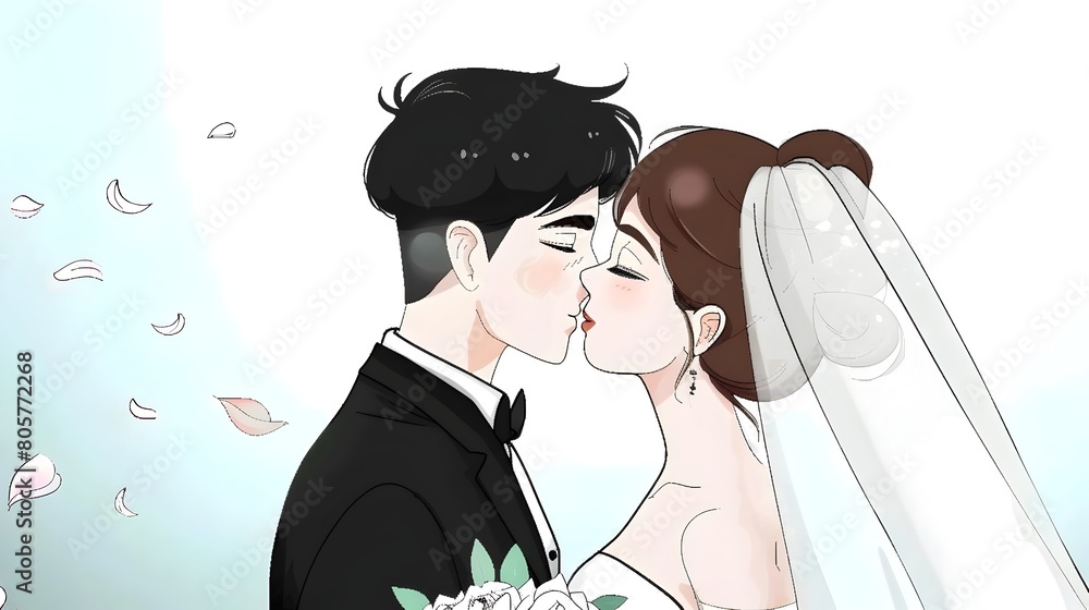 Stunning Bride and Groom Share a Heartfelt Kiss on Their Joyous Wedding Day in a Romantic Outdoor Setting Stunning Bride and Groom Share a Heartfelt Kiss on Their Joyous Wedding Day in a Romantic Outdoor Setting