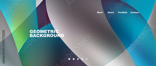 A geometric background featuring a gradient of electric blue, green, and purple, resembling an eyecatching design with circles and curves
