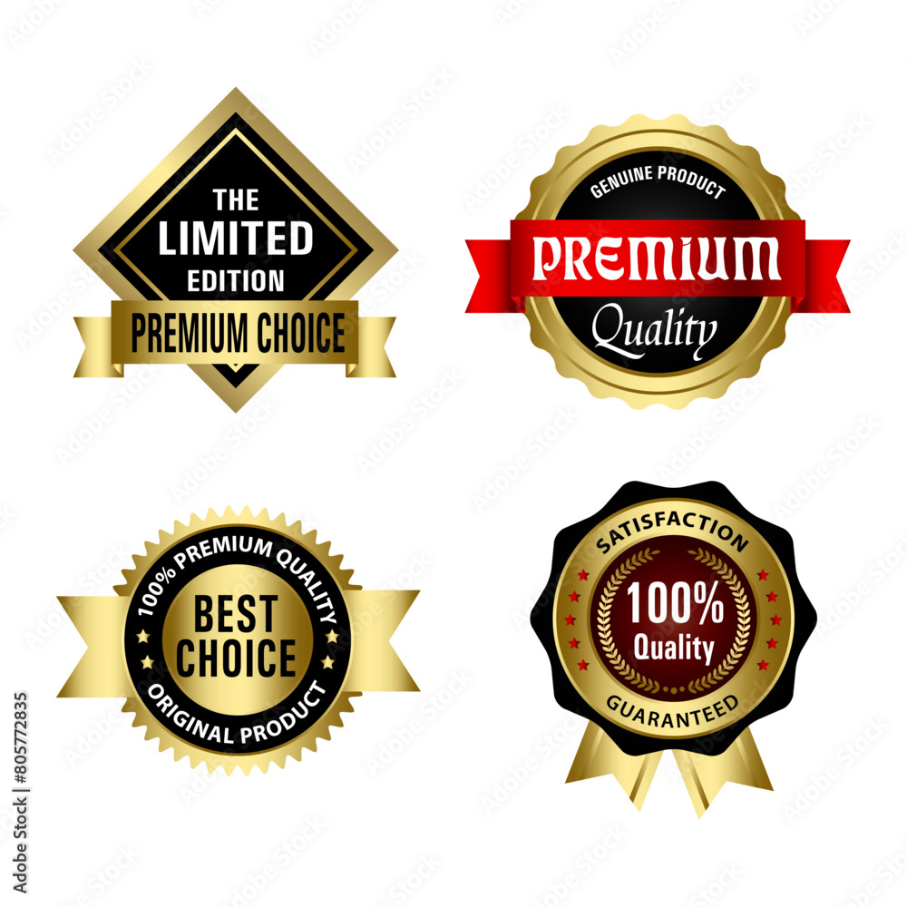 Set of Quality Badges and Labels Design Elements. Golden badge labels and laurel retro vintage collection. Emblem premium luxury logo in retro style arrows frames vector template badges collection. Set of Quality Badges and Labels Design Elements. Golden badge labels and laurel retro vintage collection. Emblem premium luxury logo in retro style arrows frames vector template badges collection.