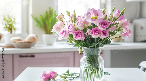 Wallpaper Mural Bouquet of beautiful eustoma flowers on white table in kitchen Torontodigital.ca