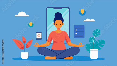 A person practicing yoga and using a meditation app to guide their practice and center their mind..