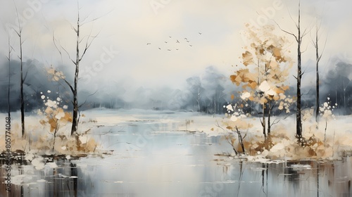 abstract winterscape vintage art oil painting