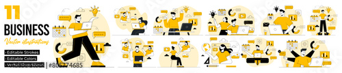 Set of business scenes flat illustration