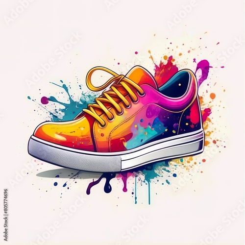 Abstract lifestyle banner design with shoe and colorful splashing shapes