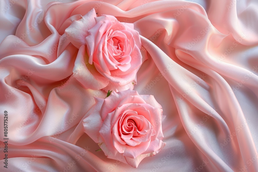 pink roses on soft silk - generative ai pink roses on soft silk - generative ai