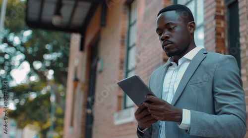 African American Business Man Using Tablet hyper realistic 