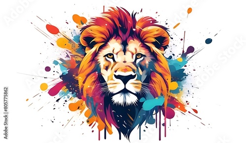 Abstract lifestyle banner design with lion and colorful splashing shapes