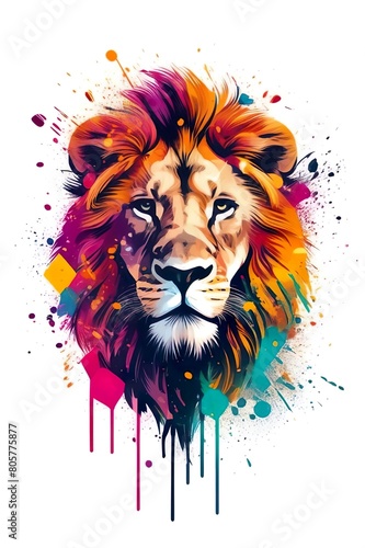 Abstract lifestyle banner design with lion and colorful splashing shapes