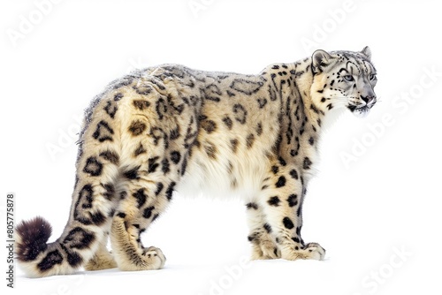 Snow leopard photo on white isolated background