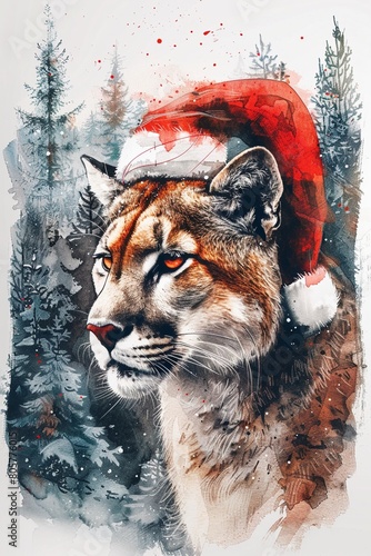 Artistic watercolor of the Santa for lion photo