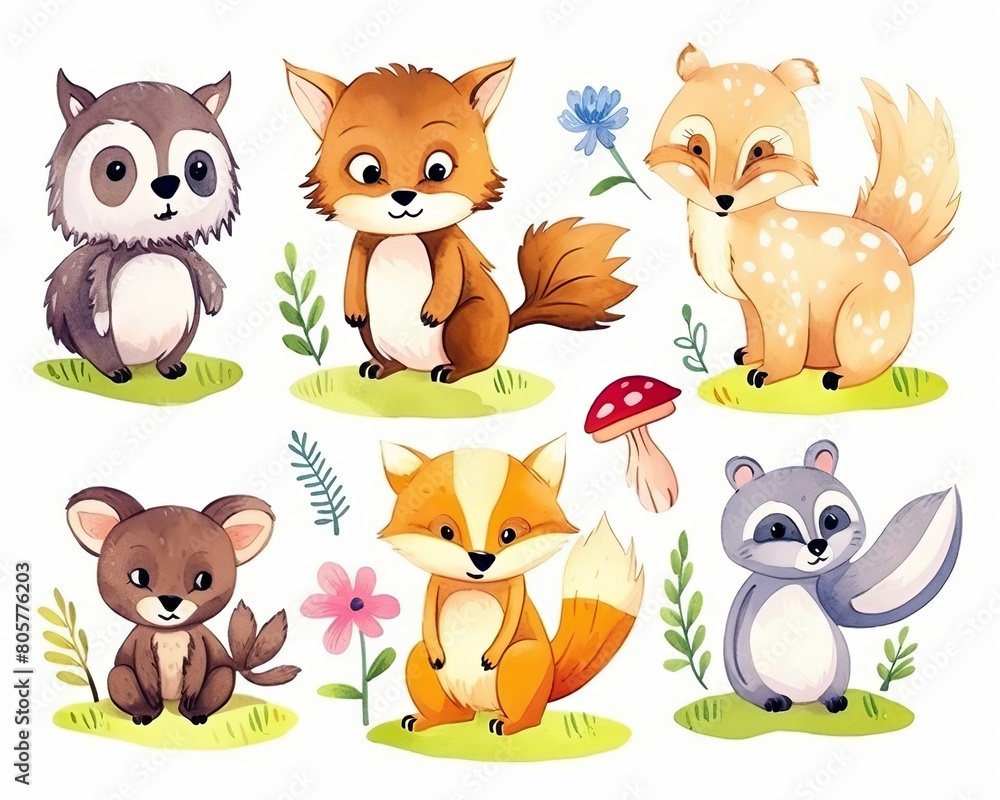 Naklejka premium sticker set of cute forest animals