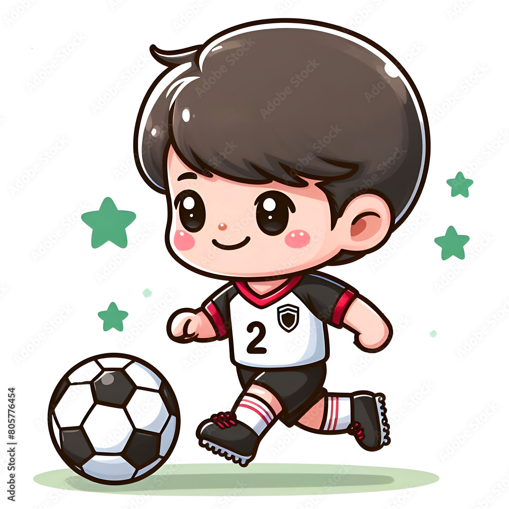cute mini football player with white background