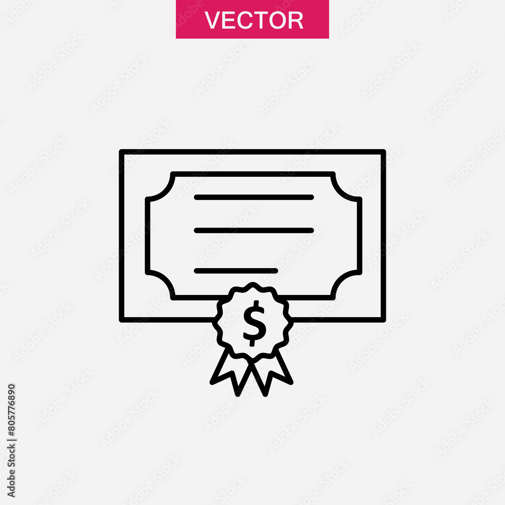 Stock share certificate icon. Bonds, securities flat liner illustration on white background..eps Stock share certificate icon. Bonds, securities flat liner illustration on white background..eps